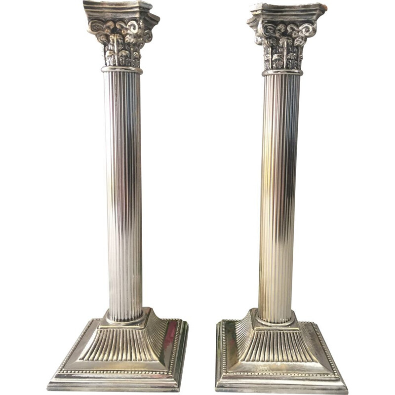 Pair of vintage silver plated candlesticks Flambeaux, Italy