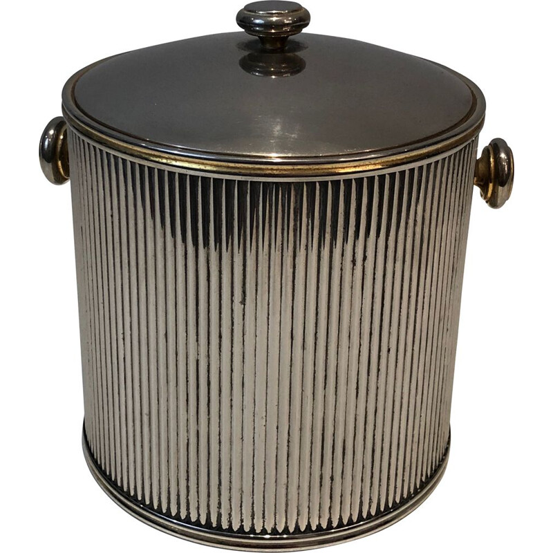 Vintage French ice bucket in silver metal and plastic, France 1970