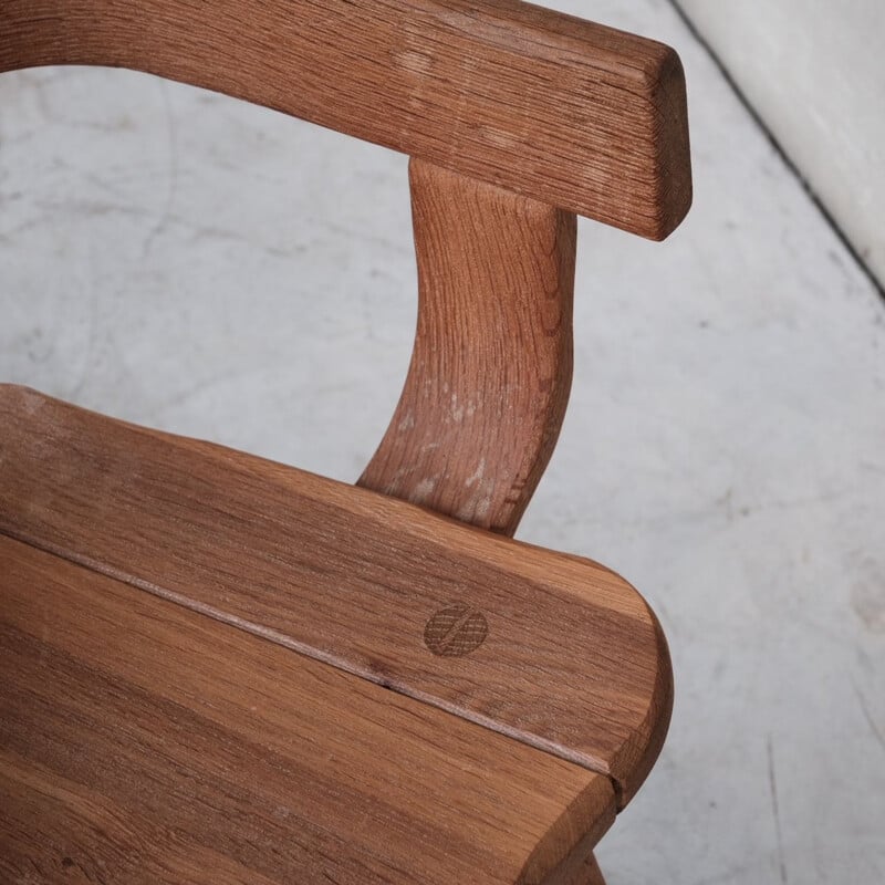 Vintage brutalist oak chair by De Puydt, Belgium 1970