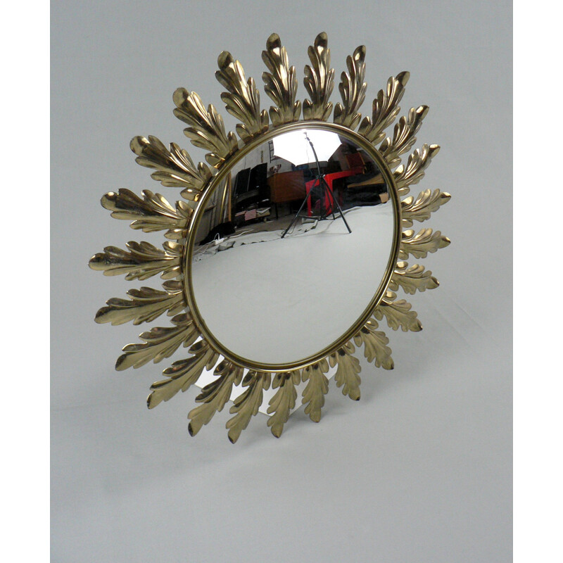 Miroir soleil vintage en laiton doré - 1970
