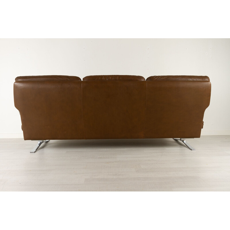 Scandinavian vintage leather and chrome sofa by Arne Norell, 1970s