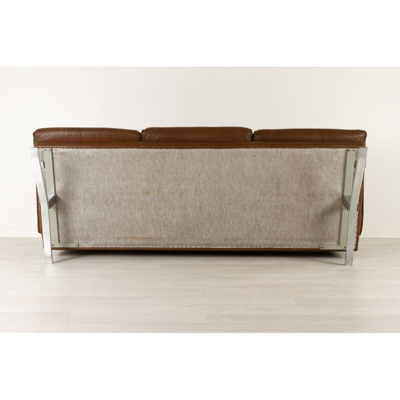 Scandinavian vintage leather and chrome sofa by Arne Norell, 1970s