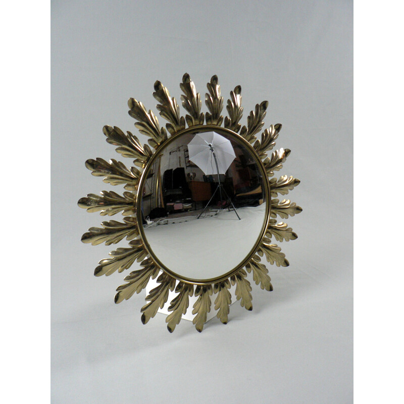 Miroir soleil vintage en laiton doré - 1970