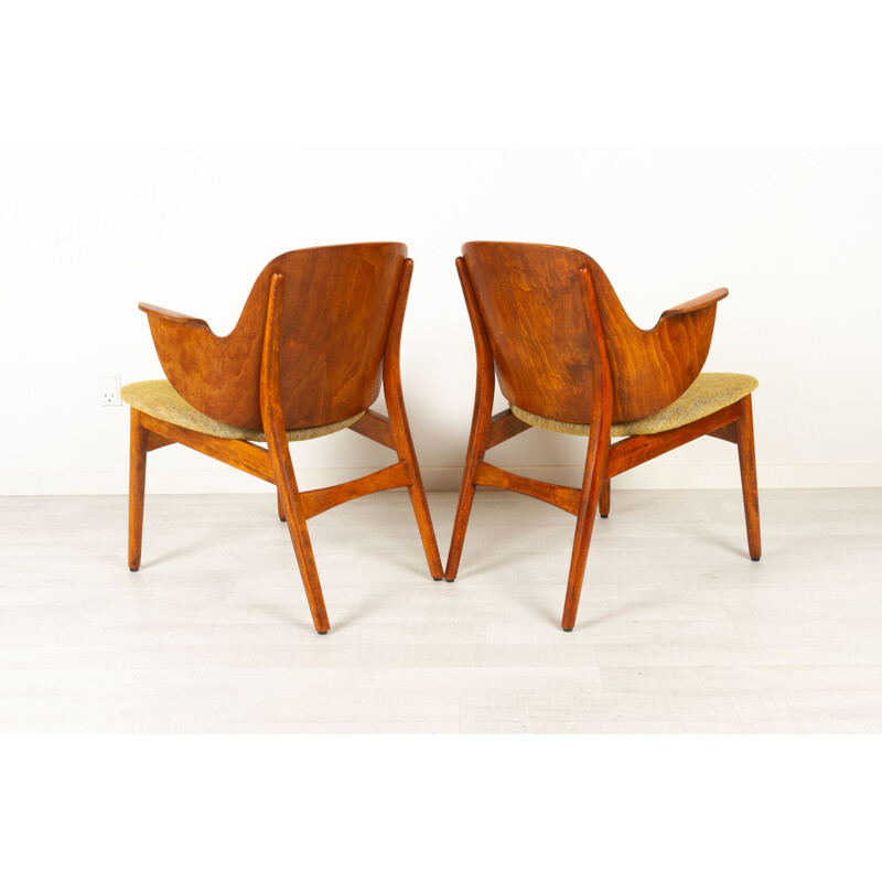 Pair of vintage stained oak armchairs by Hans Olsen for Bramin, Denmark 1960