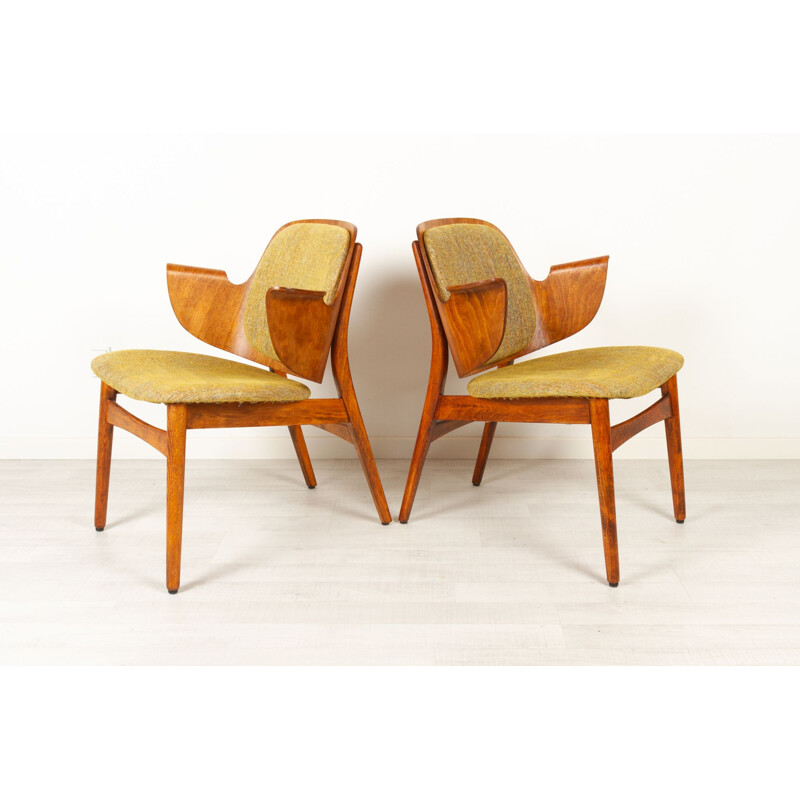 Paar vintage gebeitste eiken fauteuils van Hans Olsen voor Bramin, Denemarken 1960