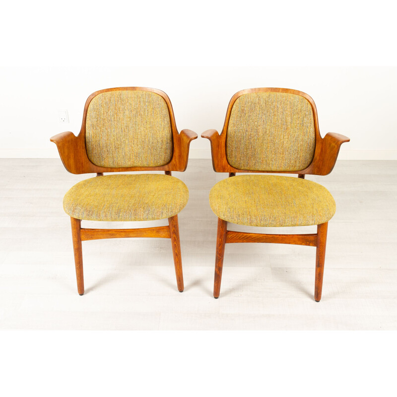 Pair of vintage stained oak armchairs by Hans Olsen for Bramin, Denmark 1960