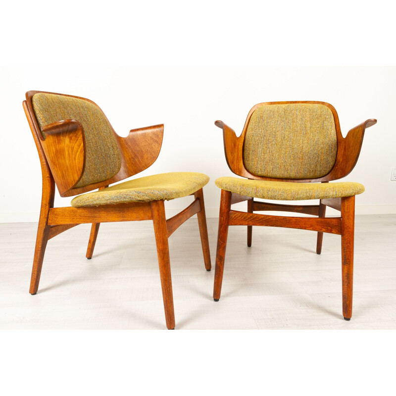 Pair of vintage stained oak armchairs by Hans Olsen for Bramin, Denmark 1960