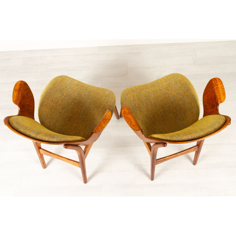 Pair of vintage stained oak armchairs by Hans Olsen for Bramin, Denmark 1960