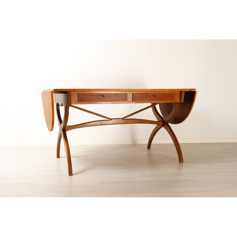 Danish vintage teak and beechwood drop-leaf desk by Børge Mogensen, 1950s