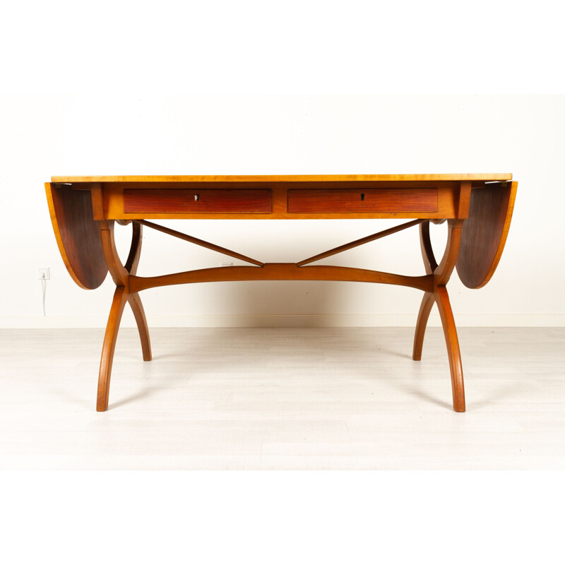 Bureau danois vintage en teck et hêtre à abattant de Børge Mogensen, 1950