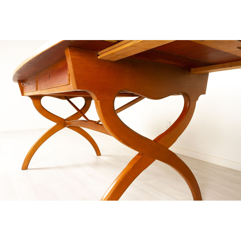 Danish vintage teak and beechwood drop-leaf desk by Børge Mogensen, 1950s