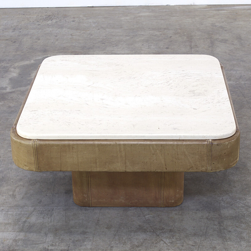 De Sede leather and travertine coffee table - 1970s