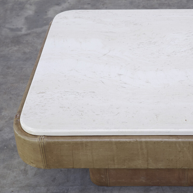 De Sede leather and travertine coffee table - 1970s