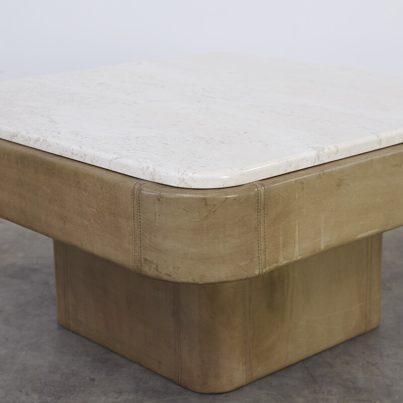 De Sede leather and travertine coffee table - 1970s