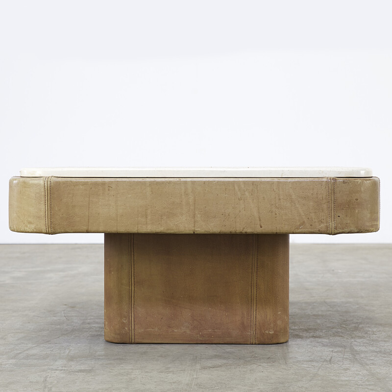 De Sede leather and travertine coffee table - 1970s