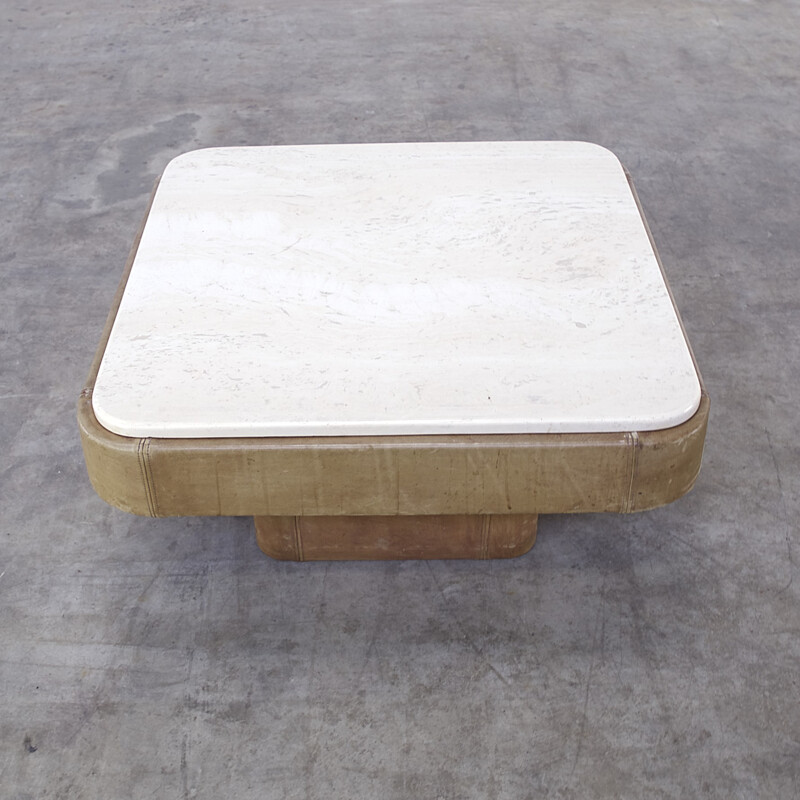 De Sede leather and travertine coffee table - 1970s