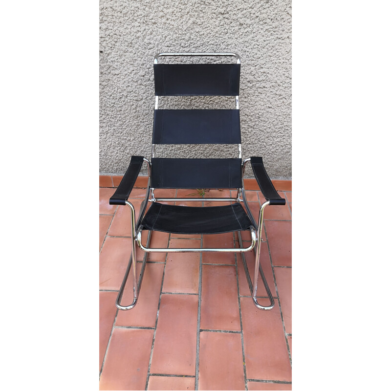 Chaise à bascule vintage en cuir & chrome de Marcel Breuer, 1950