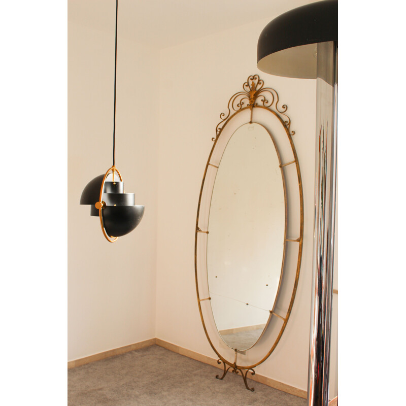 Vintage oval brass Art deco mirror, Italy 1940s