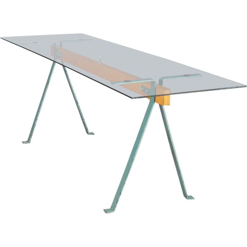 Vintage metal and glass Frate table by Enzo Mari for Driade