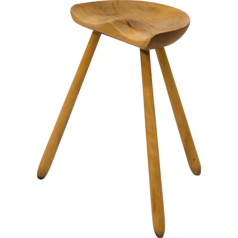 Danish vintage sculptural beech wood stool