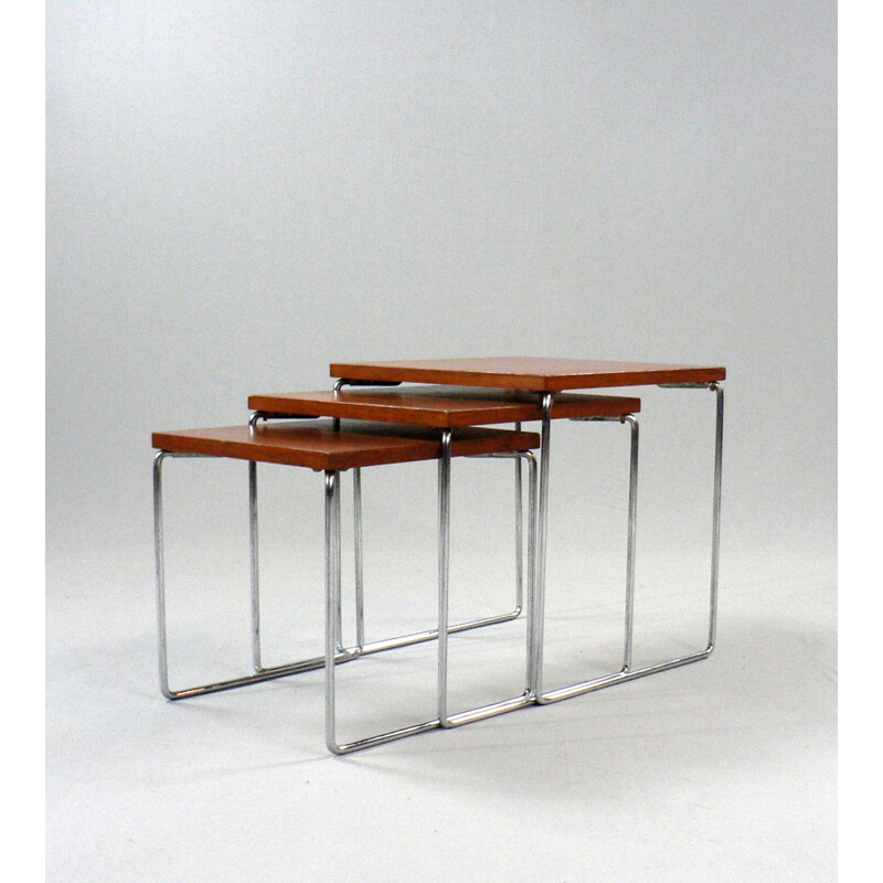 Set of 3 nesting tables in wood and metal - 1970s