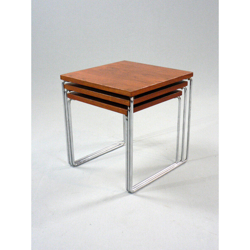 Set of 3 nesting tables in wood and metal - 1970s