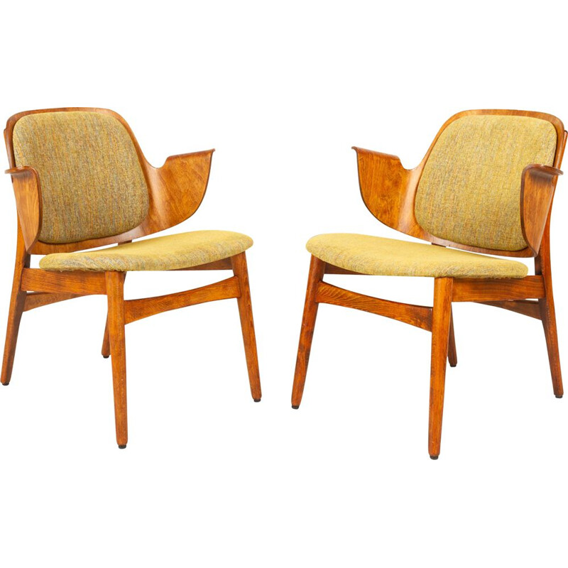 Paar vintage gebeitste eiken fauteuils van Hans Olsen voor Bramin, Denemarken 1960