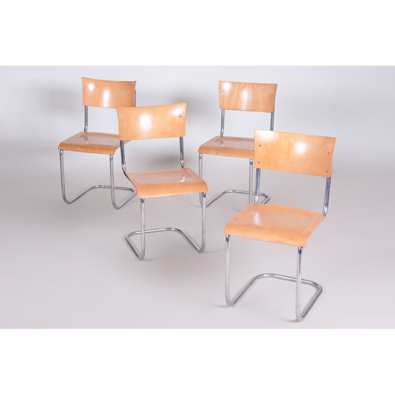 Set of 4 vintage chrome and beechwood chairs by Mart Stam, 1930