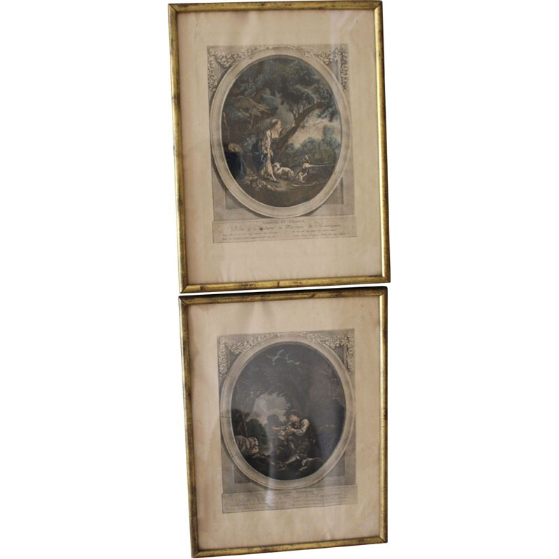 Pareja de grabados de época dedicados a la marquesa Madame de Montesquiou, 1950