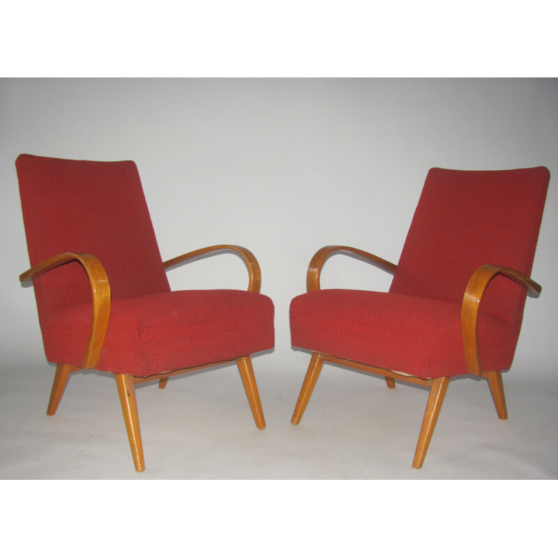 Pareja de sillones vintage de madera curvada de Smidek para Jitona, Checoslovaquia 1960