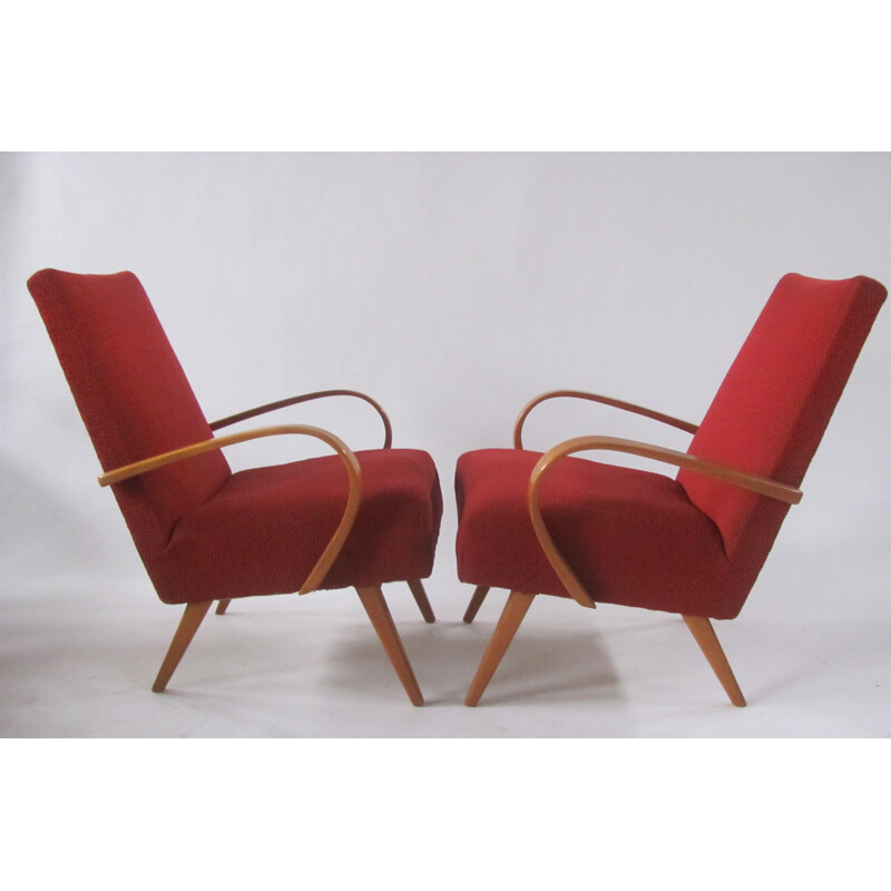 Paar vintage gebogen houten fauteuils van Smidek voor Jitona, Tsjechoslowakije 1960