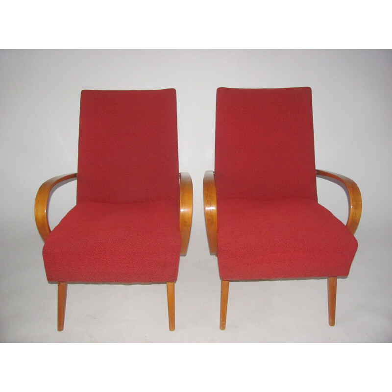 Paar vintage gebogen houten fauteuils van Smidek voor Jitona, Tsjechoslowakije 1960