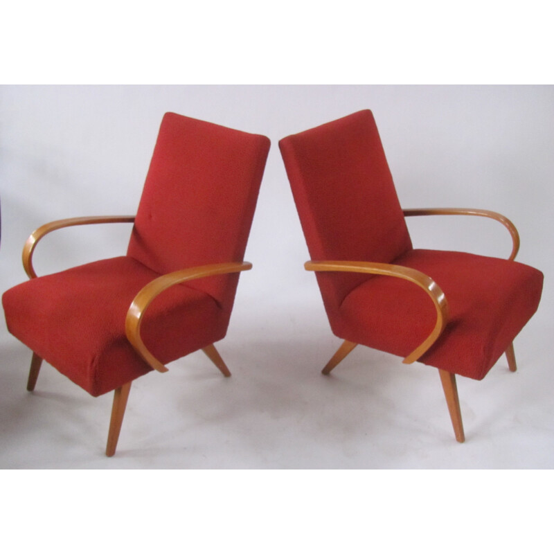 Pareja de sillones vintage de madera curvada de Smidek para Jitona, Checoslovaquia 1960