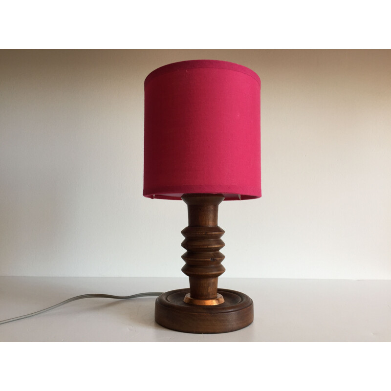 Vintage geometric turned wood lamp by Charles Dudouyt, 1960