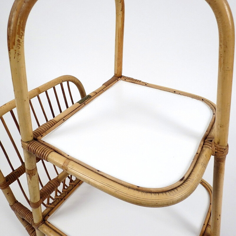 Side table with magazine rack in rattan - 1960s