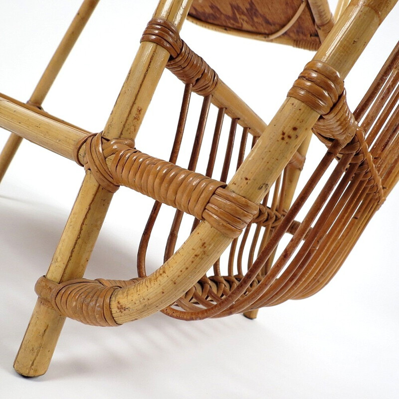 Side table with magazine rack in rattan - 1960s