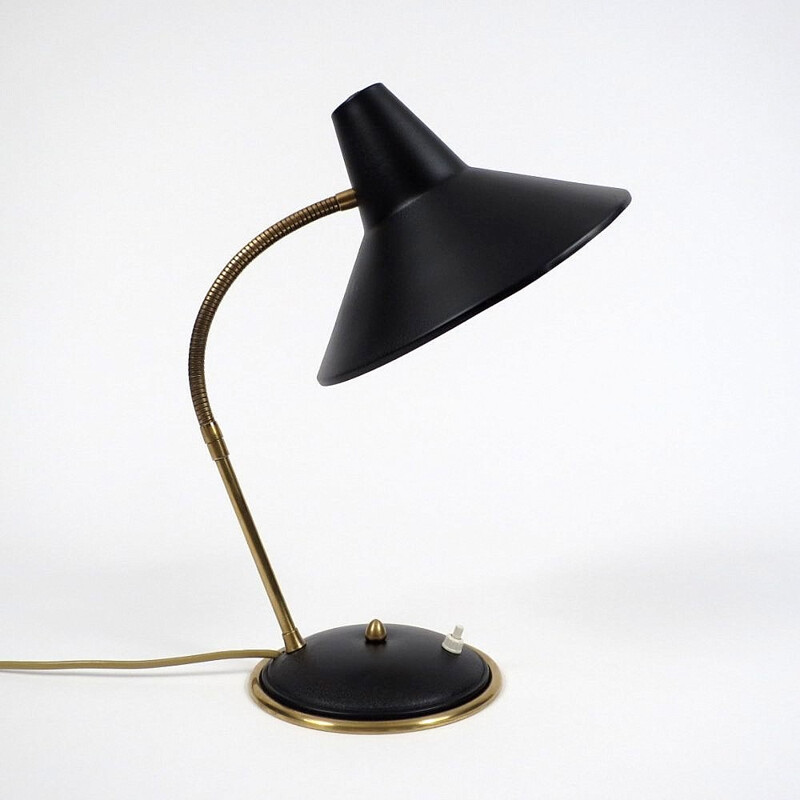 Lampe de bureau en laiton et métal laqué noir - 1950