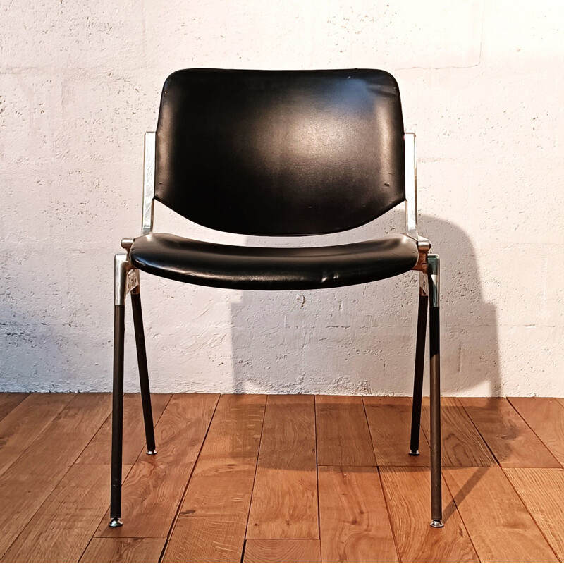 Vintage Jsc Castelli chair in chromed aluminum and leather by Giancarlo Piretti, 1960