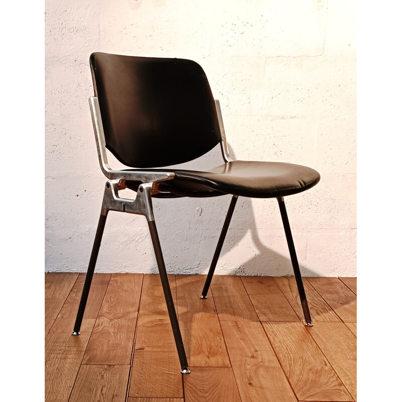 Vintage Jsc Castelli chair in chromed aluminum and leather by Giancarlo Piretti, 1960