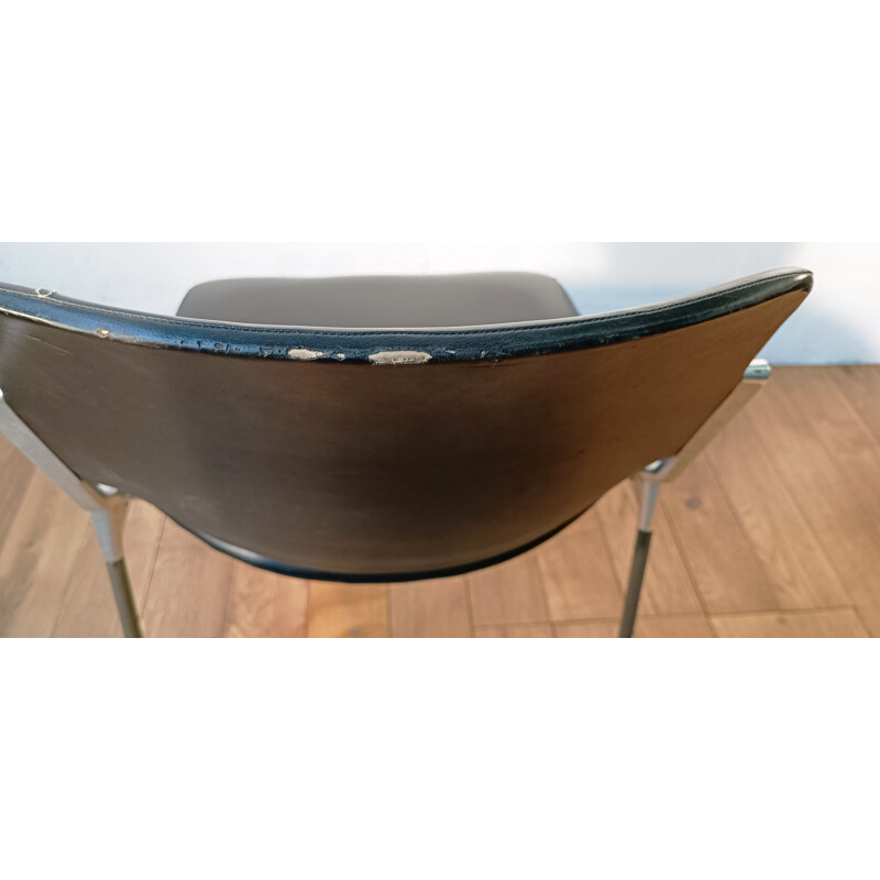 Vintage Jsc Castelli chair in chromed aluminum and leather by Giancarlo Piretti, 1960