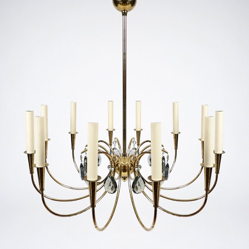 Mid-century chandelier in brass and smoked glass - 1960s