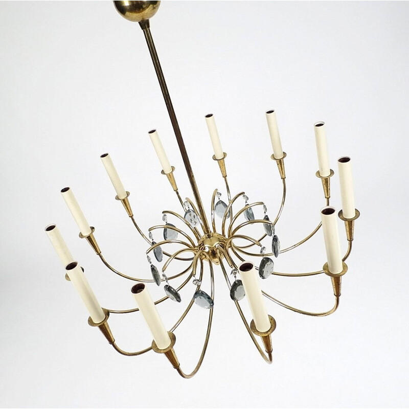 Mid-century chandelier in brass and smoked glass - 1960s