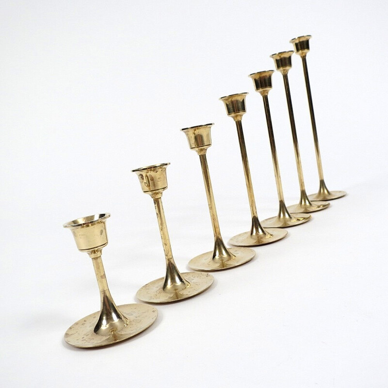 Set of 7 Scandinavian brass candle holders - 1960s