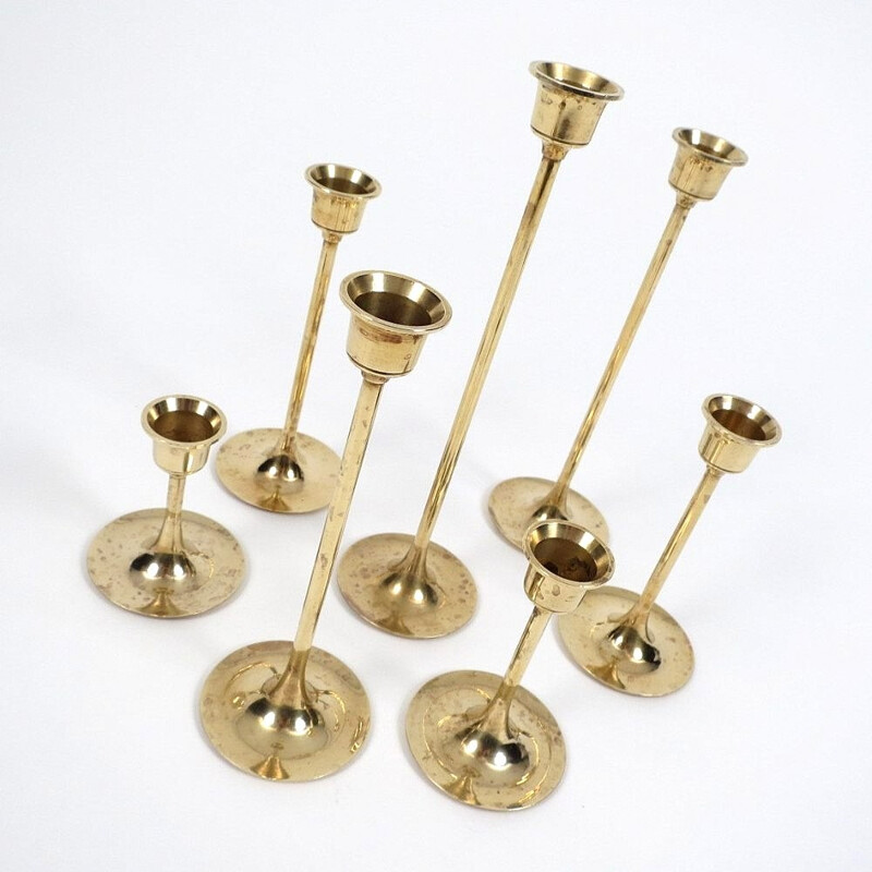 Set of 7 Scandinavian brass candle holders - 1960s