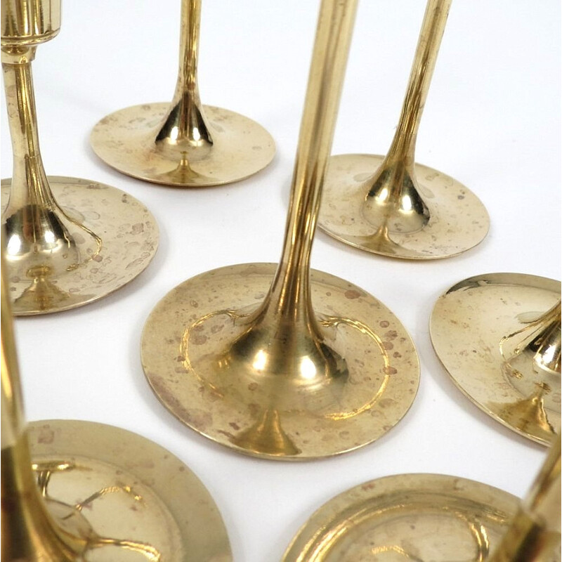 Set of 7 Scandinavian brass candle holders - 1960s