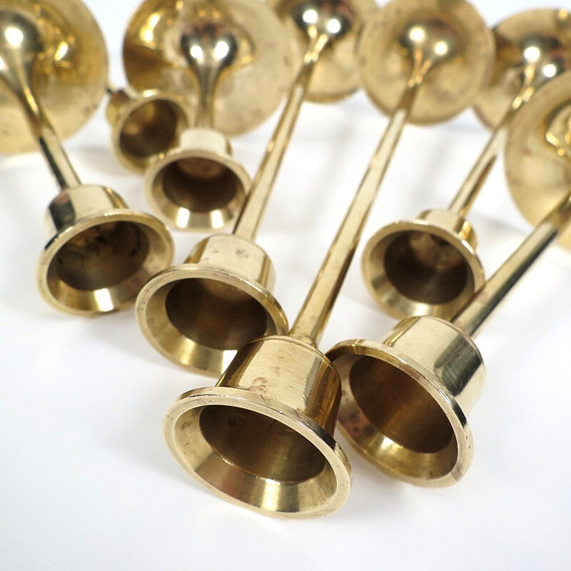 Set of 7 Scandinavian brass candle holders - 1960s