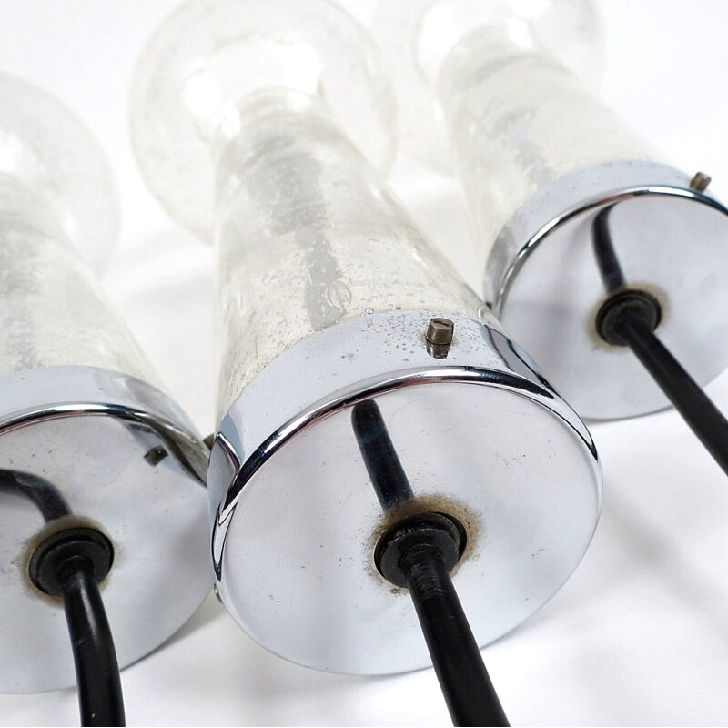 Set of 5 German Staff Leuchten hanging lamps in chromed metal and glass - 1970s
