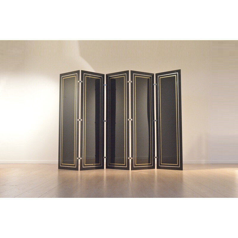 Room divider in black plexiglass and brass - 1970s