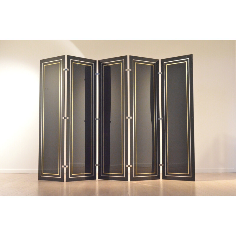 Room divider in black plexiglass and brass - 1970s