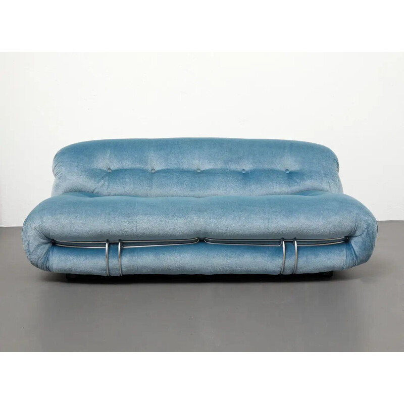 Canapé vintage "Soriana" 3 places en velours bleu par Afra & Tobia Scarpa pour Cassina, 1970